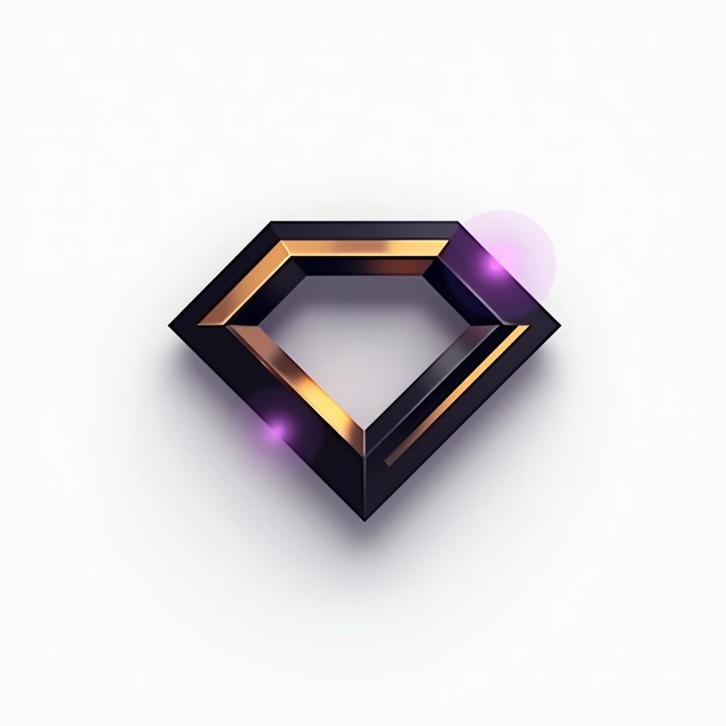 A logo for technology companies, with a futuristic diamond in metal theme with black colors, gold and purple, plain white background. Mixing the 8 of infinity. Minimalista vetorizado