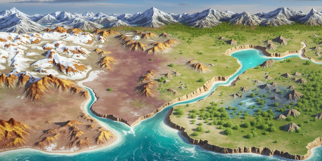 a painting of a map of a mountain range with a river running through it, conceptual artwork highly detailed, matte painting of the game map, conceptual artwork. epic landscape, environmental conceptual artwork, environment design illustration, conceptual world art, highly detailed conceptual artwork, detailed 4k conceptual artwork, hyperdetailed conceptual artwork, environment conceptual artwork, detailed landscape, Detailed illustration of game art