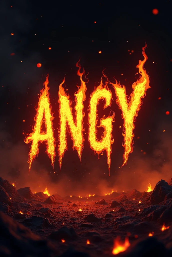 Generate an illustration with the word “angy” with a visual appearance that simulates fire 
