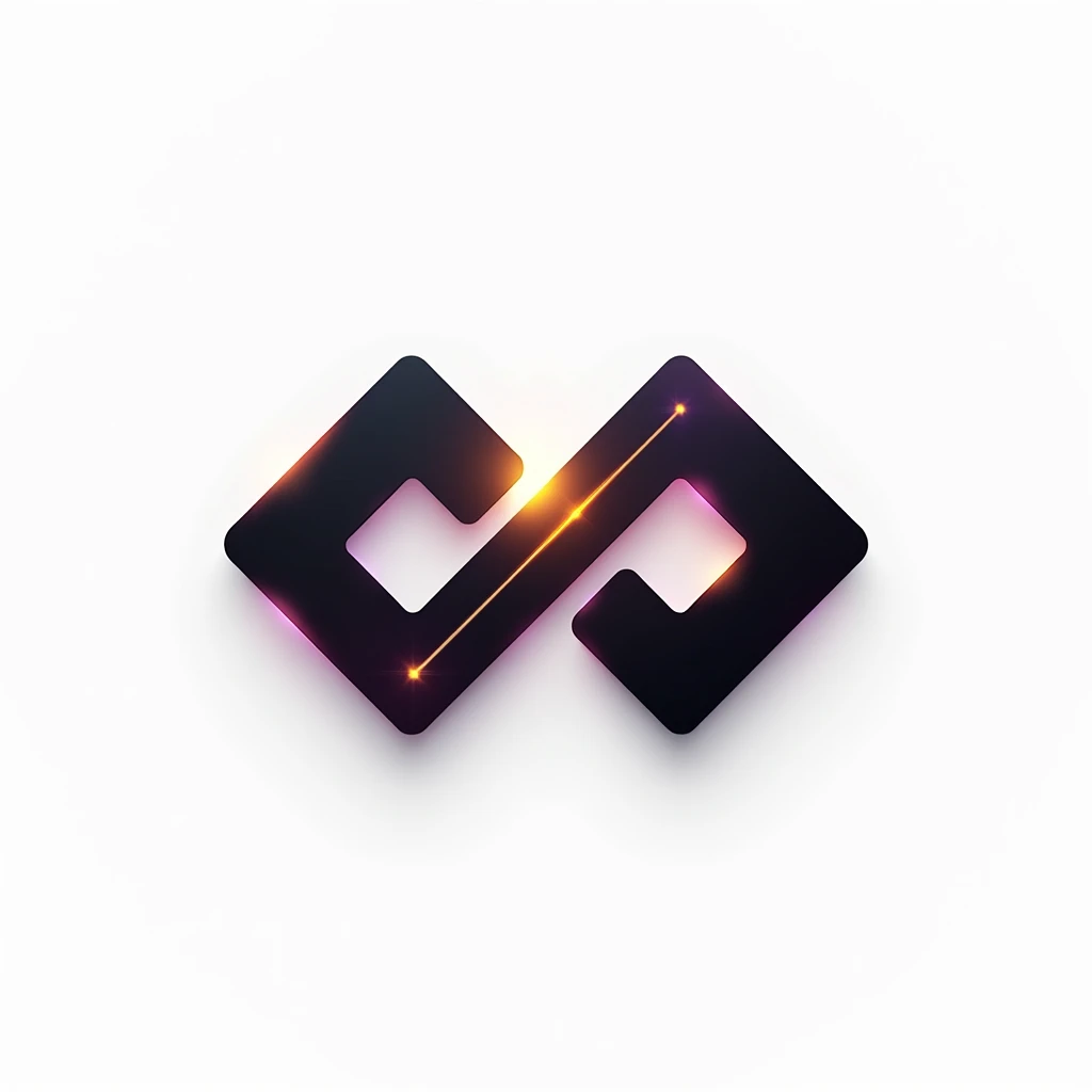 A logo for technology companies, with a futuristic diamond in metal theme with black colors, gold and purple, plain white background. Mixing the 8 of infinity. Minimalista vetorizado