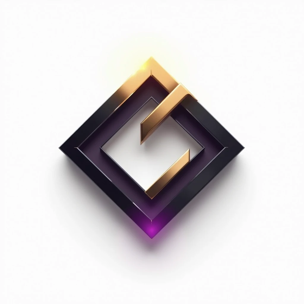 A logo for technology companies, with a futuristic diamond in metal theme with black colors, gold and purple, plain white background. Mixing the 8 of infinity. Minimalista vetorizado