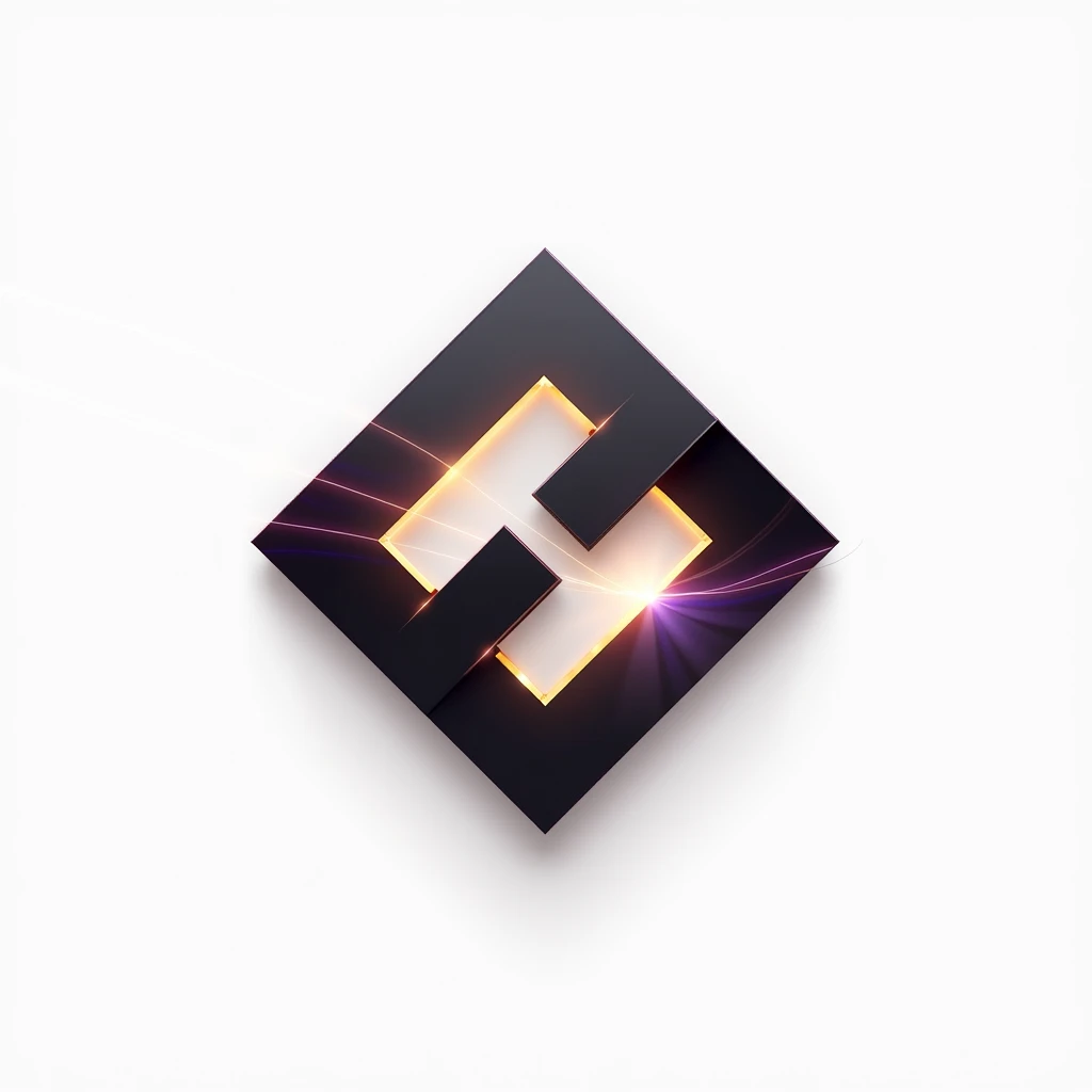 A logo for technology companies, with a futuristic diamond in metal theme with black colors, gold and purple, plain white background. Mixing the 8 of infinity. Minimalista vetorizado