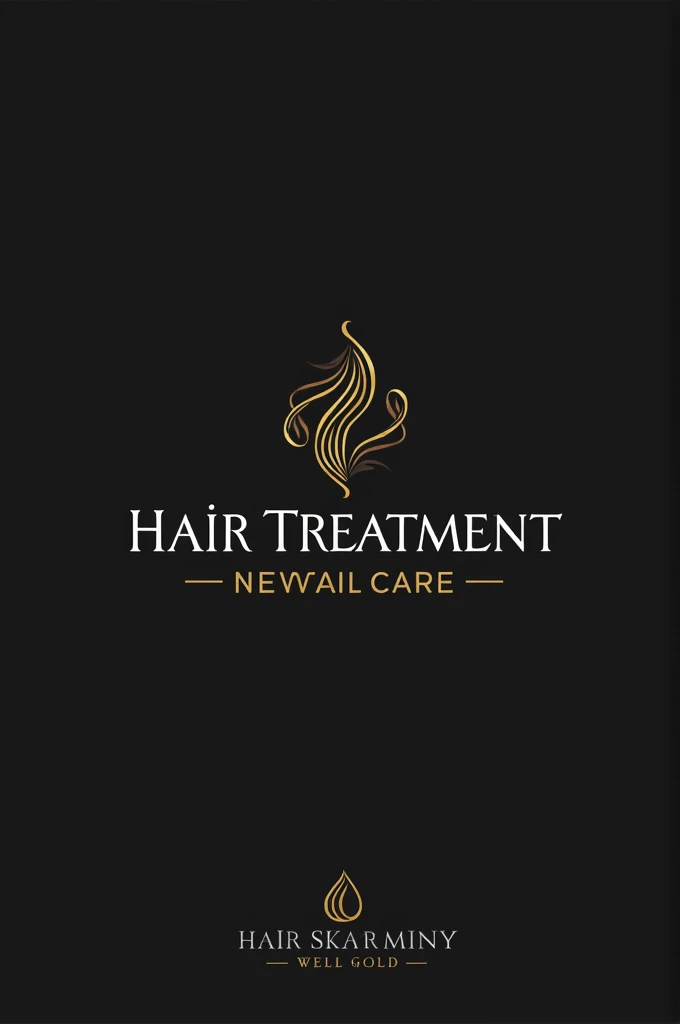 Create a modern and elegant logo for a hair treatment clinic, facial and body. The logo must include elements that represent care, Health and beauty. Use a black color palette, golden and white. Include subtle icons related to treatments, a drop of oil or a symbol of renewal. Design should convey confidence, professionalism and well-being."
