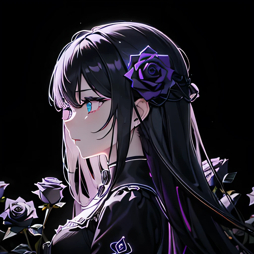 Lots of black roses、Background black、Line Art、Neon lights