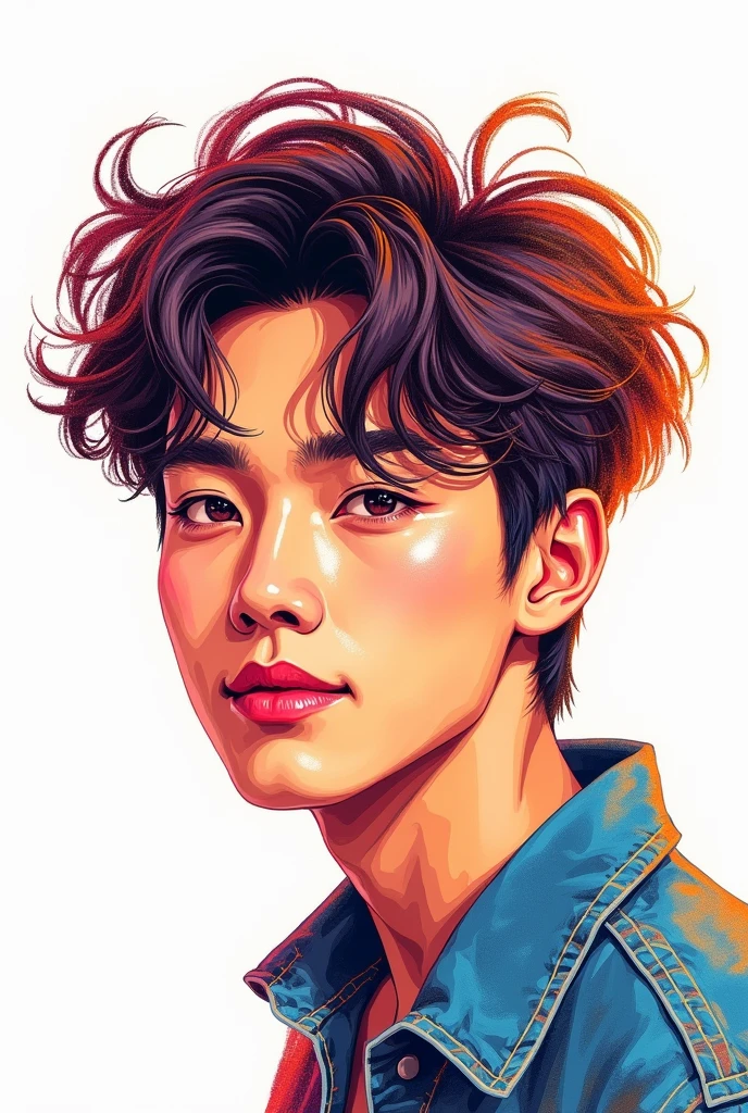 Draw Park Jisung from NCT with the crayon technique, make the background white, a simple drawing