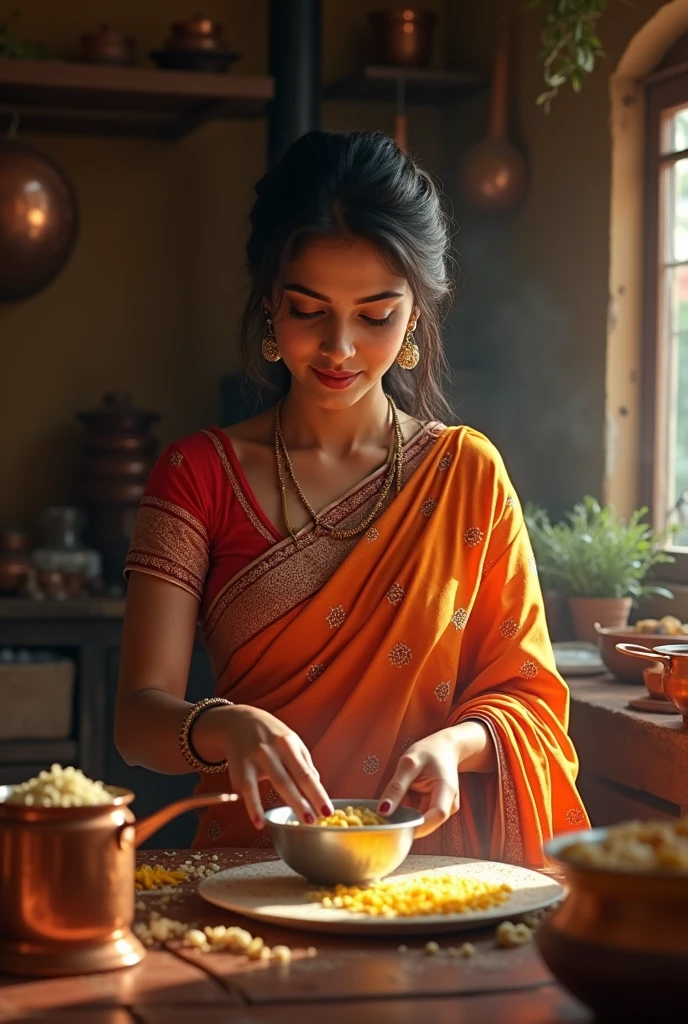 Marathi woman,hot , in Desi kitchen, making sweet
