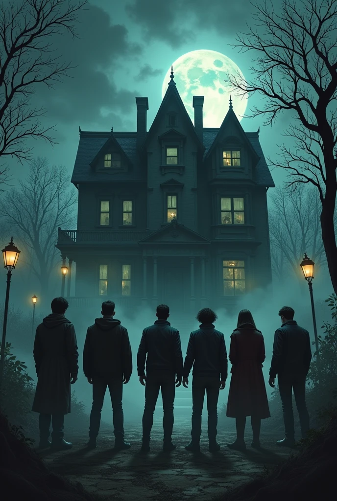 Seven strangers looking at the haunted house for seven deadly sins story