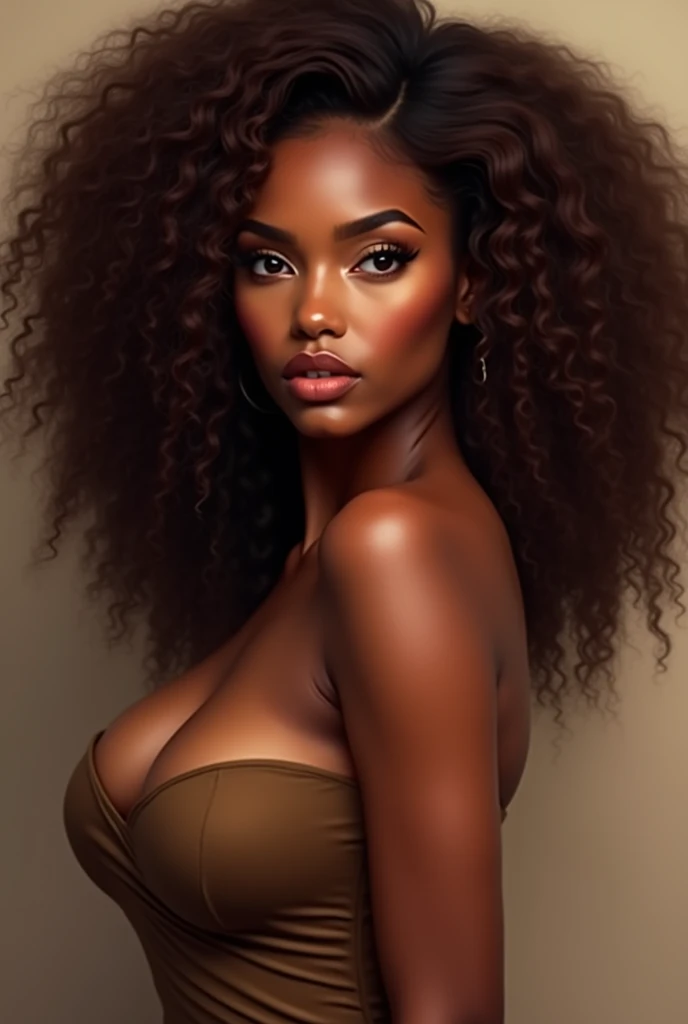 beautiful black woman curvy brown hair curly hair