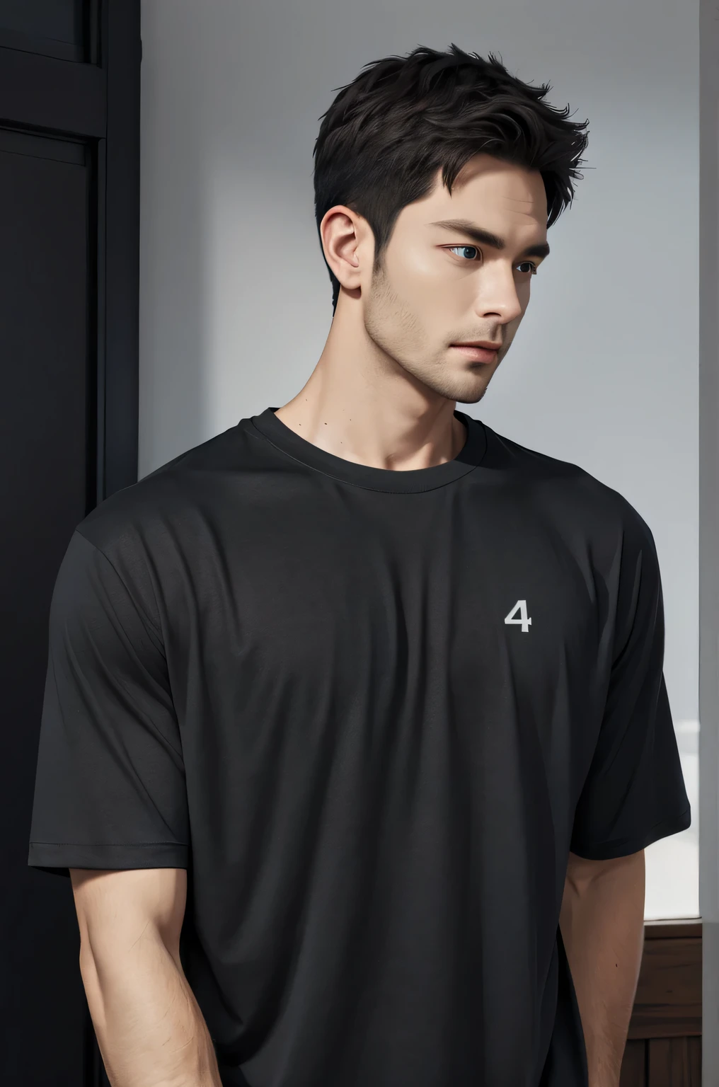 realistic plain t-shirt mock up photo, shirt is a dark black in color, 4k, photo realistic, no design on shirt