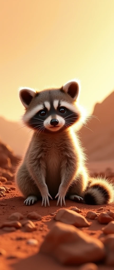A captivating photograph of a cute extra fluffy baby realistic raccoon Planet Mars, made out of ral-vcnafbrc winning, ambient light, imposing, luxurious sharp focus, professional fine composition, great light, original, magnificent