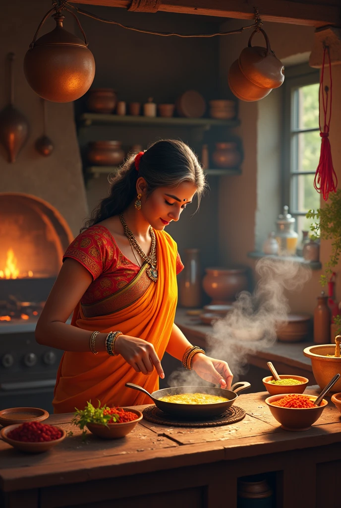 Marathi woman, hot, in Desi kitchen, making sweet