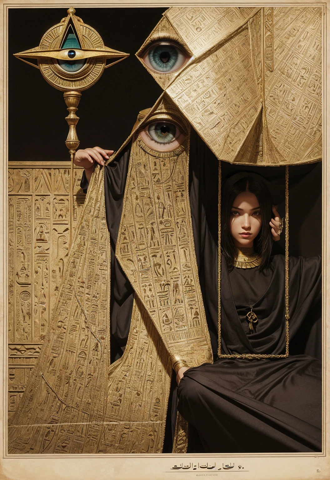 Illuminati eye with masonic codes the matrix sacred Egyptian hieroglyphics universe