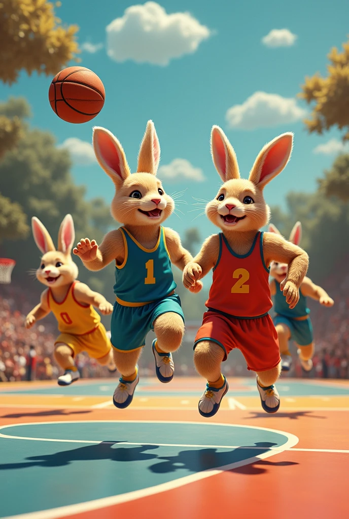 A bunny playing basketball team of Fraavec dog head nce with a golden retriever head 