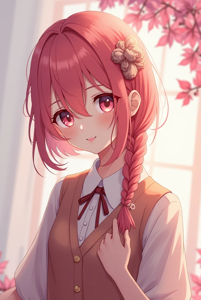 Sumi exudes a soft and gentle appearance with reddish-pink hair that is braided on the right side and reddish-pink eyes. However, there is no consistency to her apparel, as she changes them depending on the chosen date.