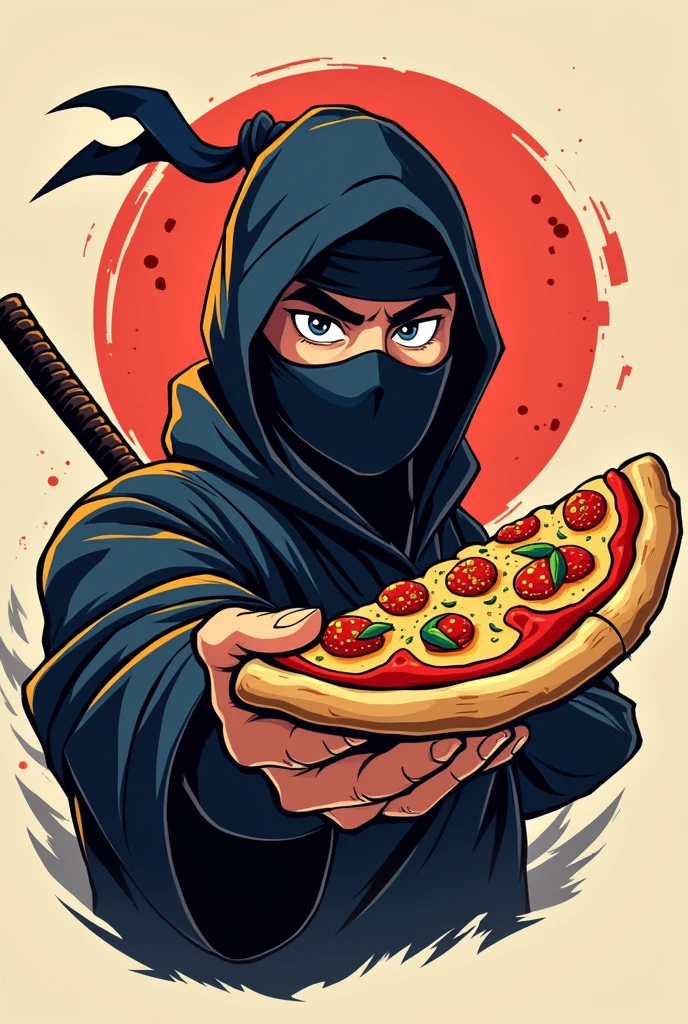 Pizza Ninja Logo, ninja with pizza in hand