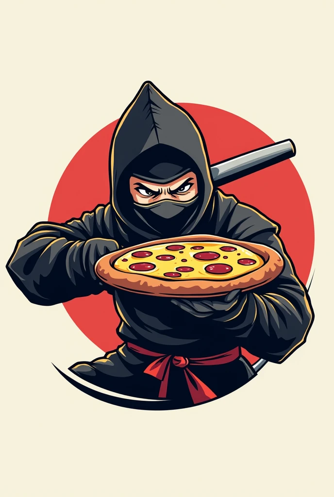 Pizza Ninja Logo, ninja with pizza in hand
