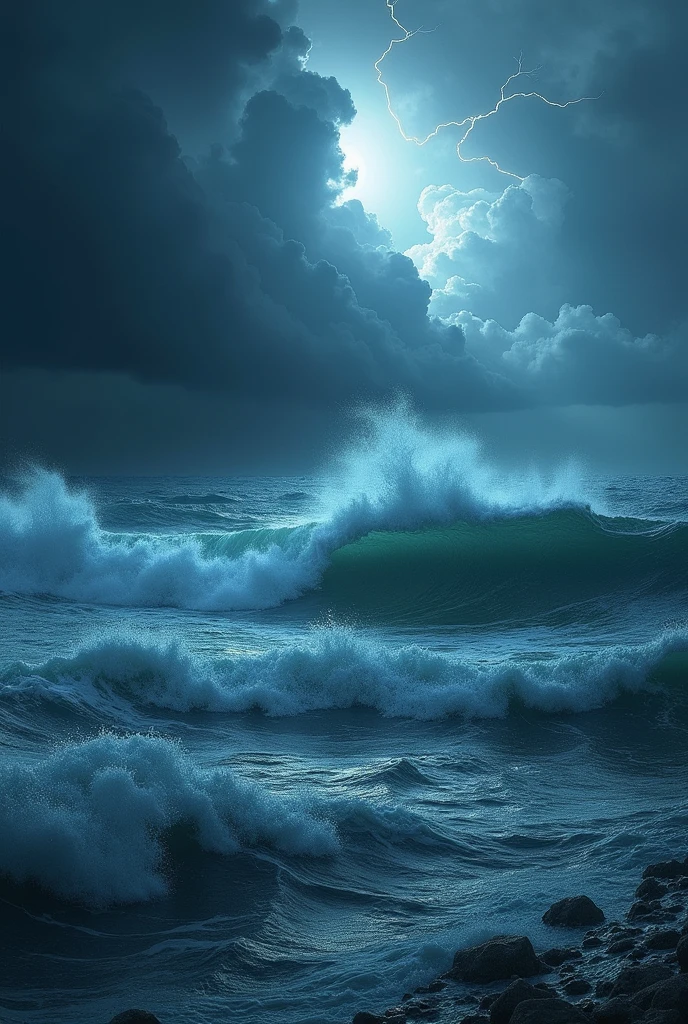 ocean, with thunder and giant waves