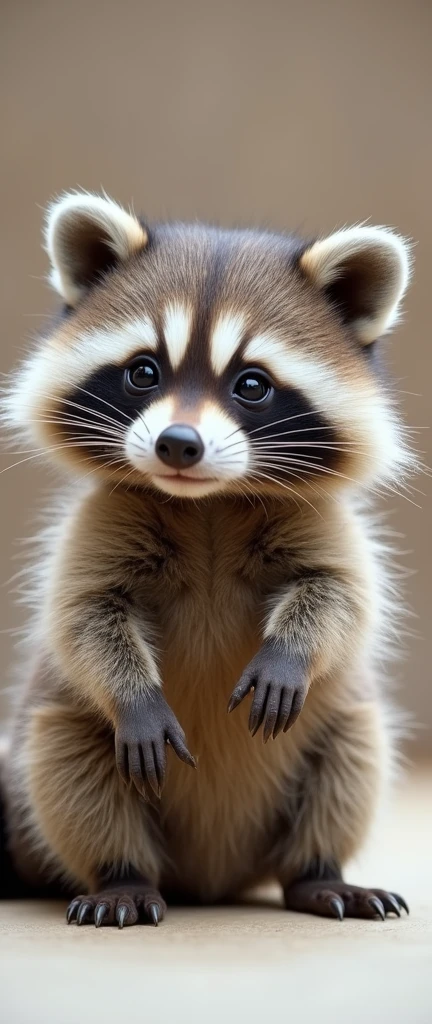 A captivating photograph of a cute extra fluffy baby realistic raccoon A deflated fluffy