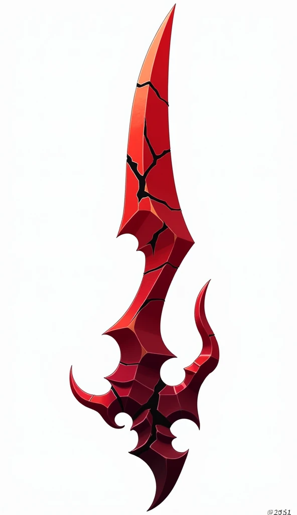 a crystal sword with sharp angular edges, made of solid crystal in the color of blood with  thin cracks of black void running along it from the bottom, vector art style
