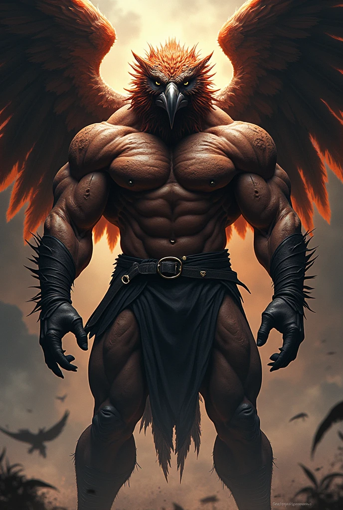 Royal Gavia or Harpy as it is called, being a pumped up character, brawny, full of muscles, team emblem, Team logo, strong line