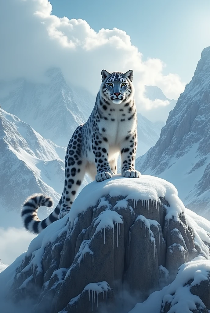 
**Mountain Sovereign Duel:**
"Create a highly realistic and immersive scene featuring a colossal, mythical snow leopard seamlessly integrated with the rugged, icy mountain peaks. The leopard should have highly detailed fur with natural patterns, piercing eyes, and a commanding presence. The mountain should be depicted with intricate crags and textures, enveloped in swirling high-altitude clouds and gently falling snowflakes. The scene should emphasize a profound sense of scale and depth, using ultra-realistic colors and textures to convey the majesty of the mountain and the power of the predator."

### **Instructions for SeaArt AI:**

1. **Model Selection:**
   - **Realistic Alpine Mix:** Choose models designed for photorealistic textures and details, suitable for high-fidelity mountain and animal depictions.
   - **LoRA:** Focus on enhancing the realistic details of the leopard’s fur, mountain textures, and snow effects for a lifelike appearance.

2. **Style and Lighting:**
   - **Photorealistic Alpine Style:** Emphasize true-to-life textures and natural light effects.
   - **Advanced Realistic Lighting:** Use ComfyUI to adjust light intensity and natural shadow play, highlighting the realistic details of the leopard and the snowy environment.

3. **Image Refinement:**
   - Generate multiple variations and select the one with the best balance of realism and detail.
   - Use the **Canvas** tool for precise manual adjustments, particularly to enhance the realistic textures of the leopard’s fur and the mountain’s rugged surface.
   - Apply **Swift AI tools** to increase sharpness and resolution, focusing on realistic detail enhancement.

4. **Color Palette:**
   - Use true-to-life cool blues and whites for the mountain and snow.
   - Incorporate realistic soft grays and whites for the leopard’s fur, ensuring natural color variations.

5. **Post-Processing:**
   - Apply **Advanced Repair** to clean edges and maintain intricate realistic details.
   - Use subtle color 