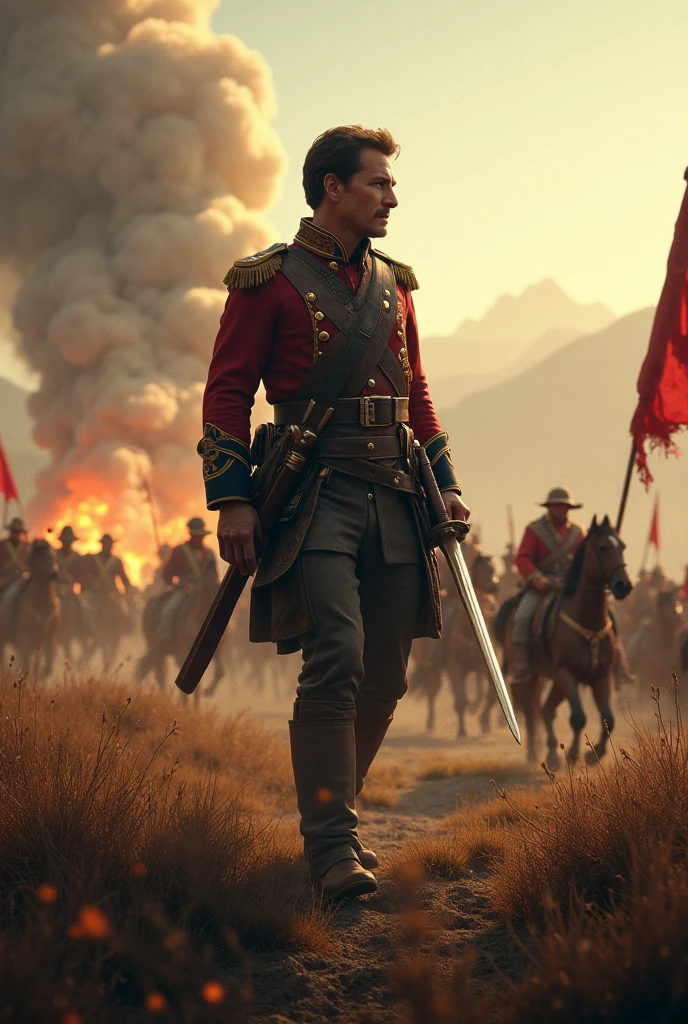 creates an image of Lieutenant Juan Antonio Alvarez de Arenales facing Spanish troops