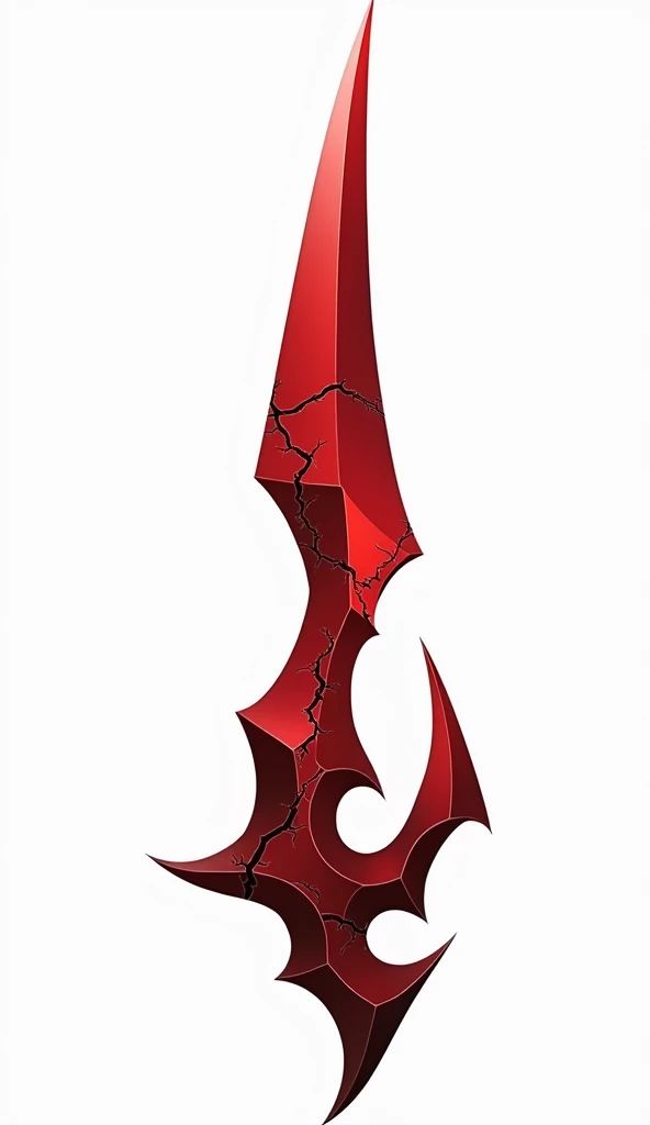 a crystal sword with sharp angular edges, made of solid crystal in the color of blood with  thin cracks of black void running along it from the bottom, vector art style
