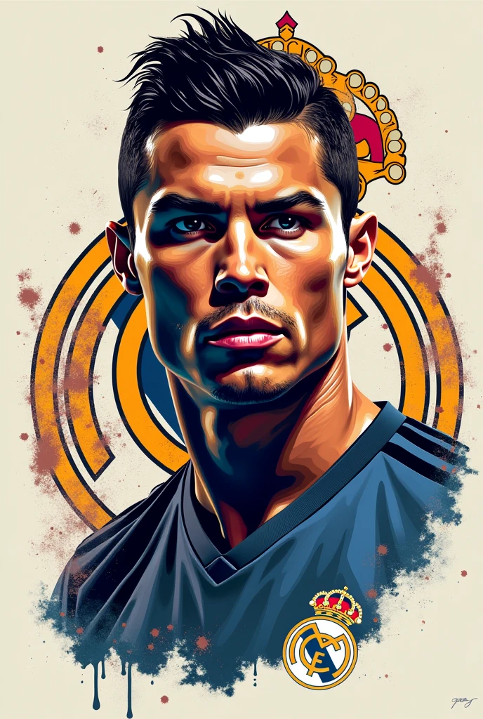 A design for a shirt with Cristiano Ronaldo&#39;s face and the Real Madrid Shield and a message that says INVENTORY HEALTH