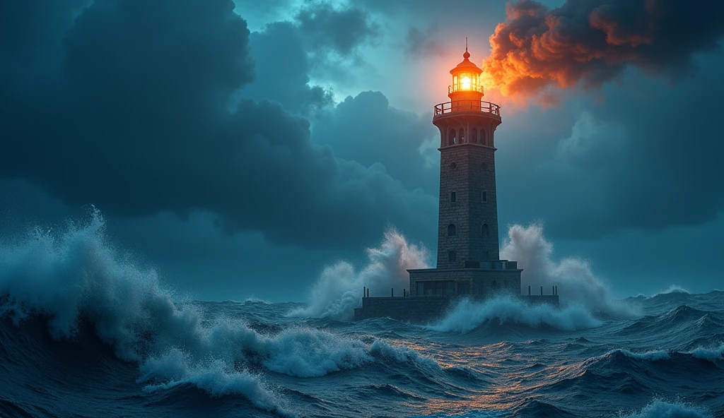 A lighthouse of knowledge in a stormy sea of misinformation and ignorance, with color enhancement