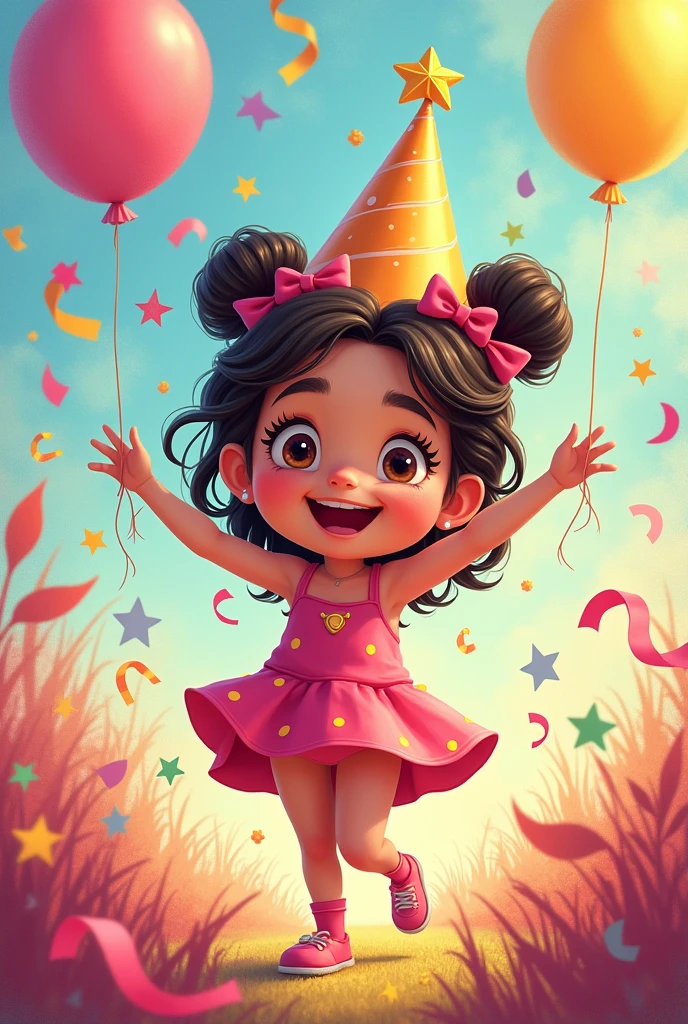 Create an advertising art for a birthday party for a  girl named Cecília Lima