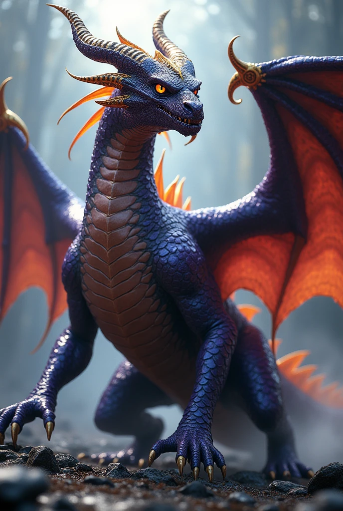 3D RPG Purple And Gold Dragon Striking a Mean look ready to go on adventure and kill