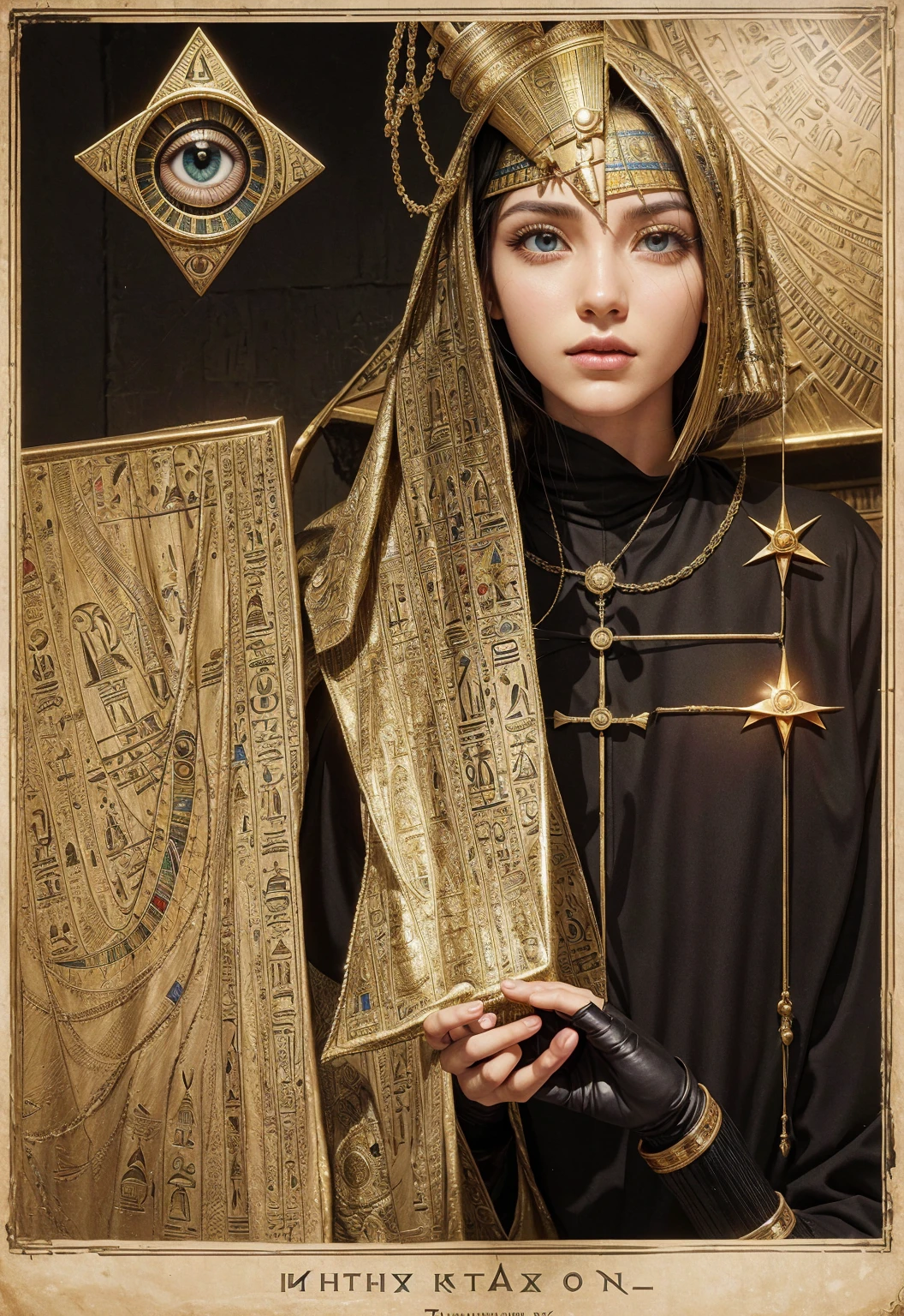 Illuminati eye with masonic codes the matrix sacred Egyptian hieroglyphics universe