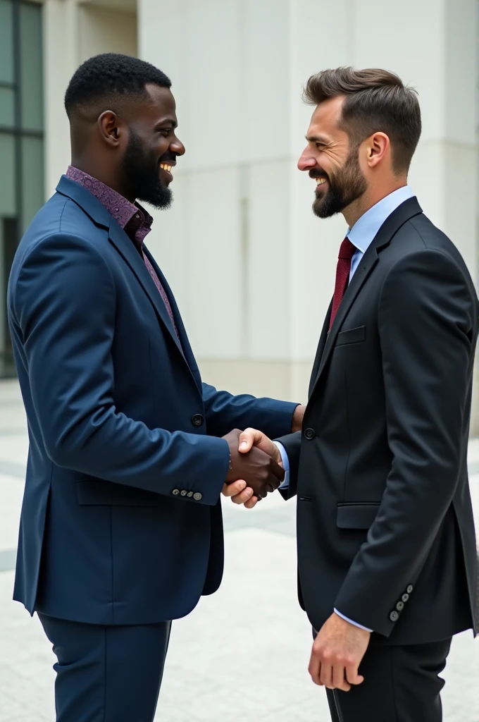 Two men, one African one European, shaking each others hand