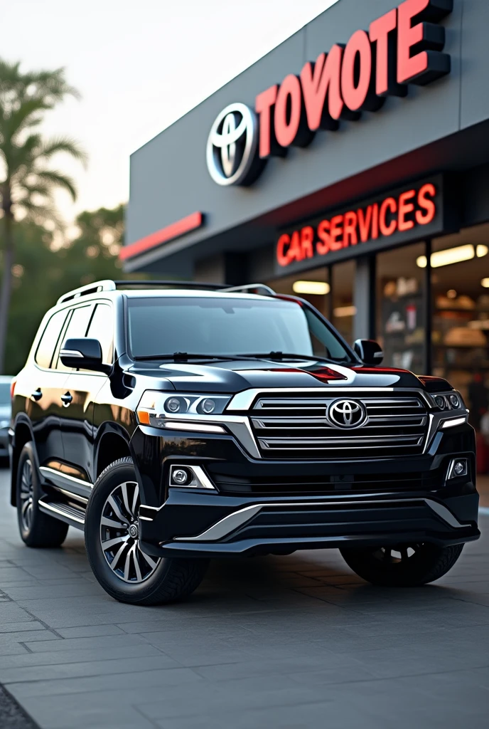 Car service center owner's toyota land cruiser sahara parked infront of the service center