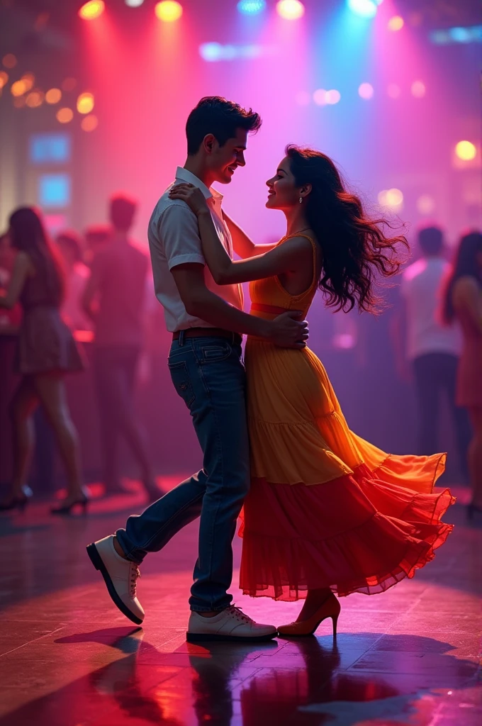 A boy and a girl dancing merengue