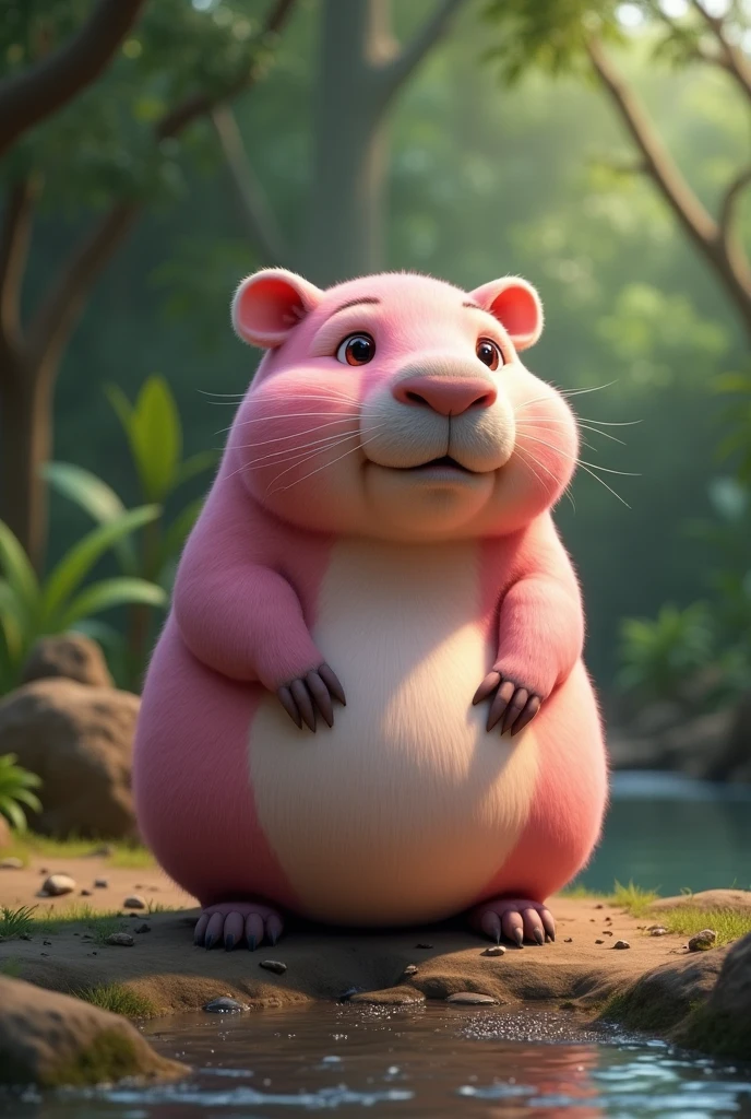 Create a realistic pink capybara with features