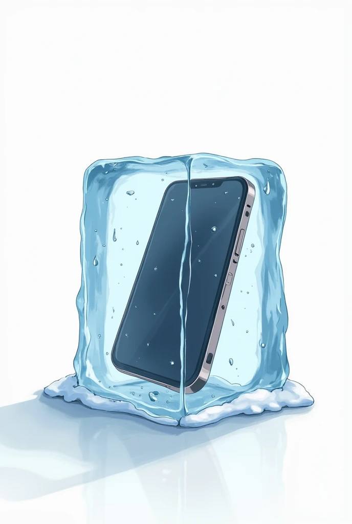 create an image of an ice cube with a phone inside, drawing style