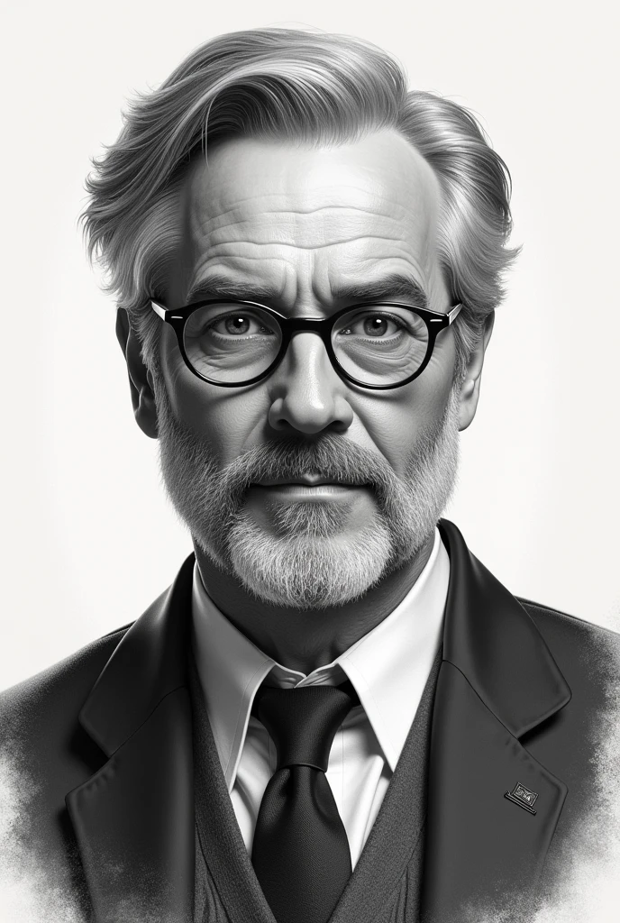 Realistic drawing of a Professor with glasses, straight hair and a beard