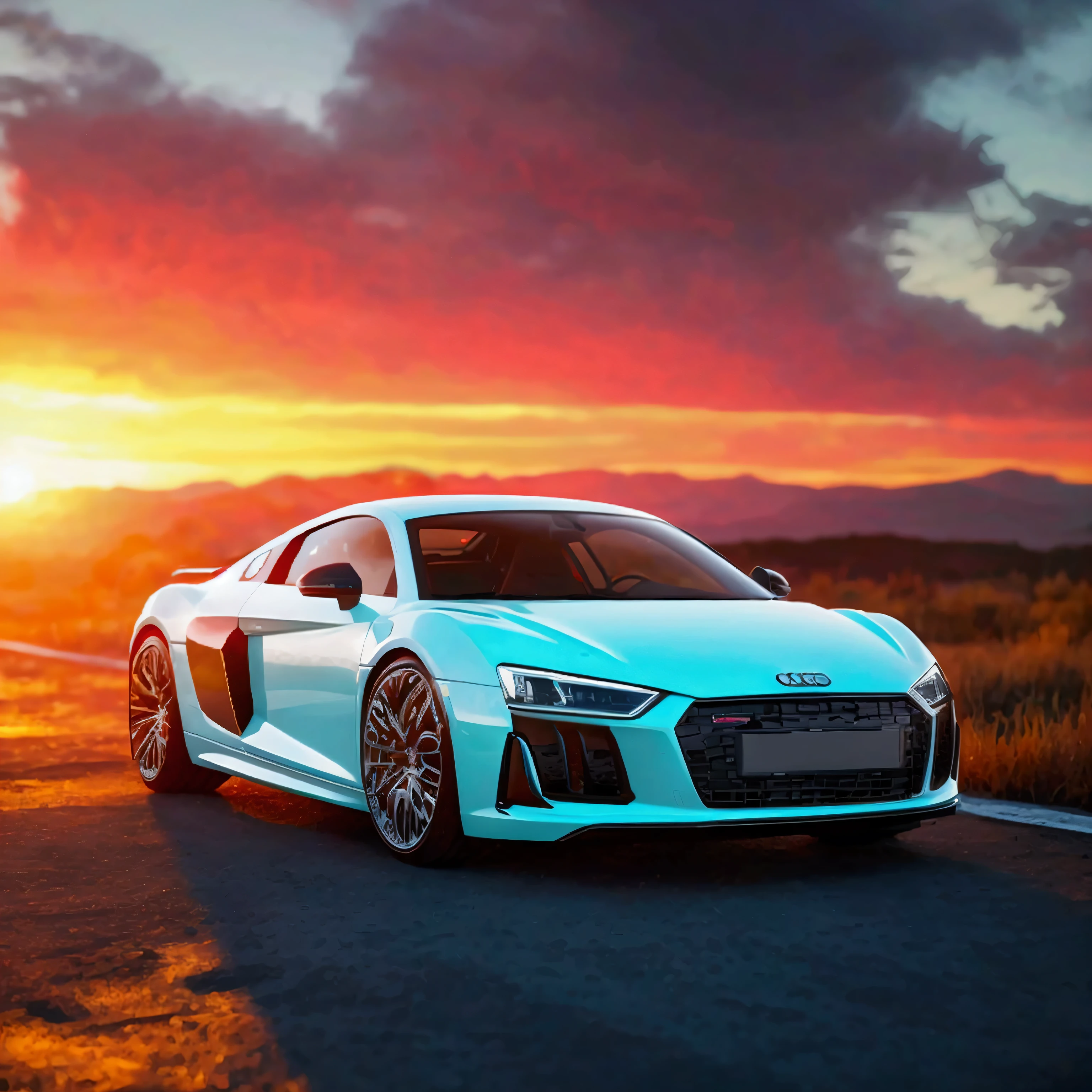 white moded audi R8, high quality, 8k, sunset