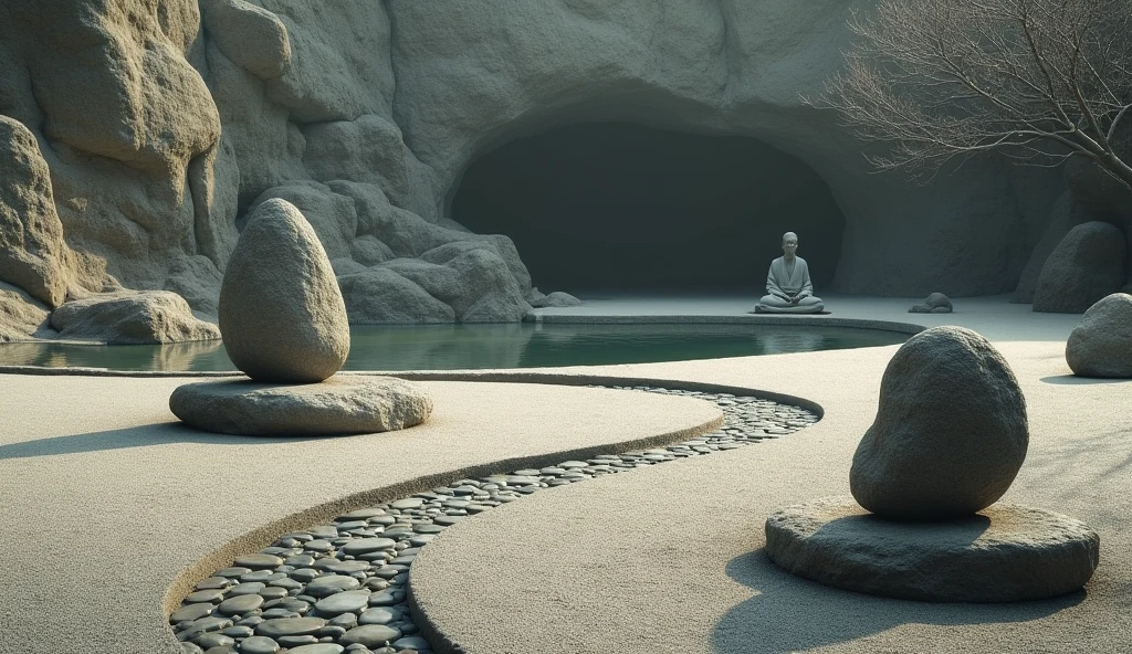 A zen garden where each stone represents a different philosophical concept