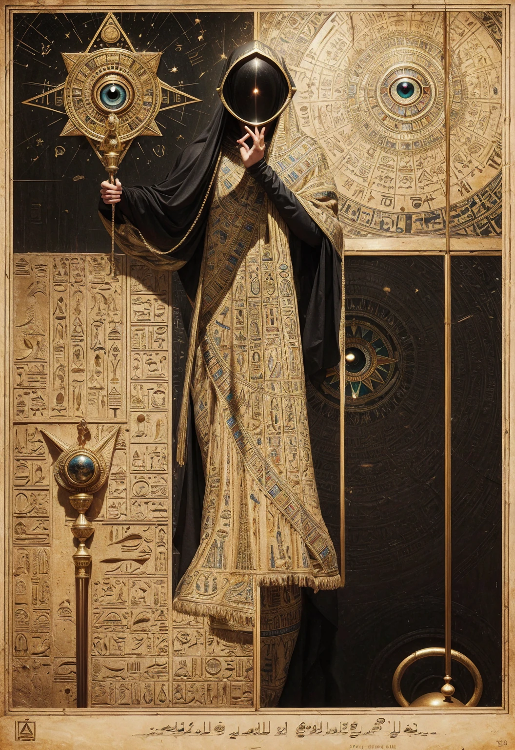 Illuminati eye with masonic codes the matrix sacred Egyptian hieroglyphics universe
