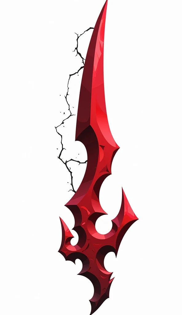 a crystal sword with sharp angular edges, made of solid crystal in the color of blood with   cracks of black void running along it from the bottom, vector art style