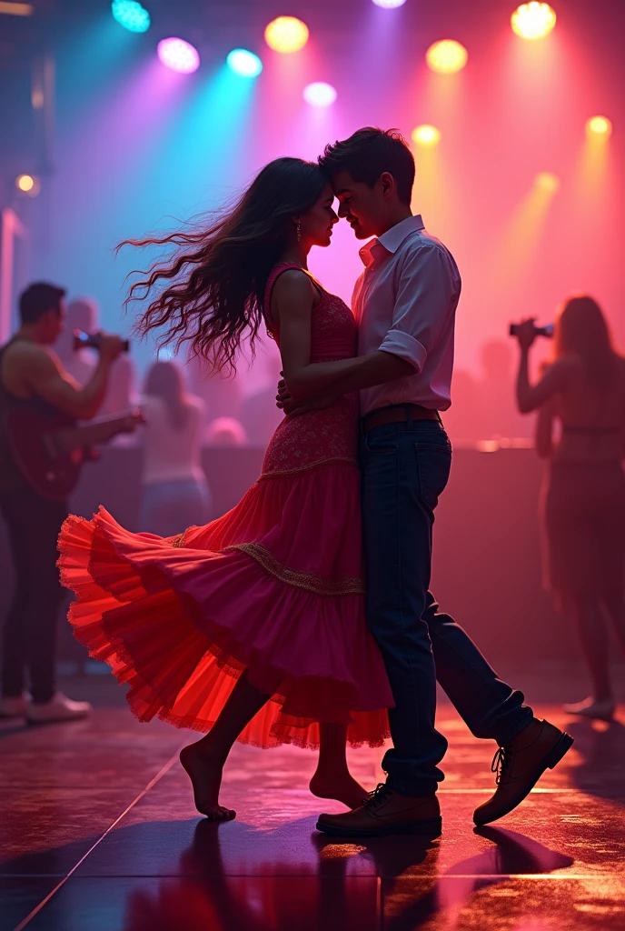 A boy and a girl dancing merengue