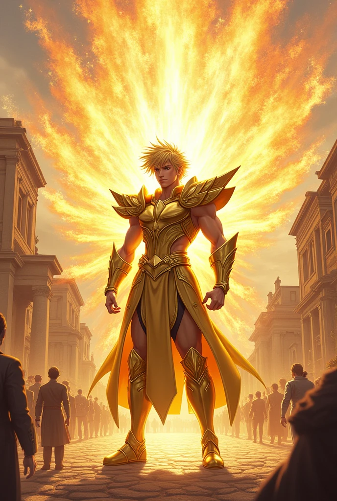 Seiya standing in the city of Rome releasing his energy