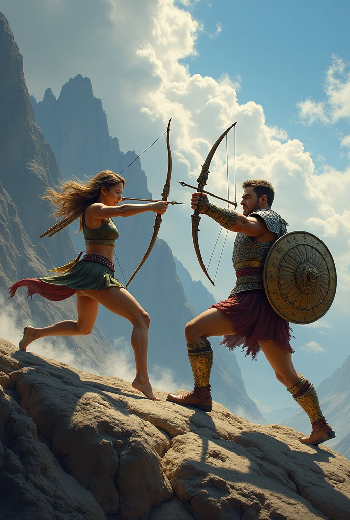 A male Libra warrior fighting against a Sagittarius female warrior