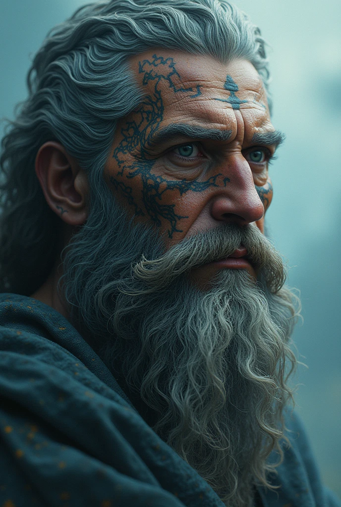 Poseidon face tattoo with beard