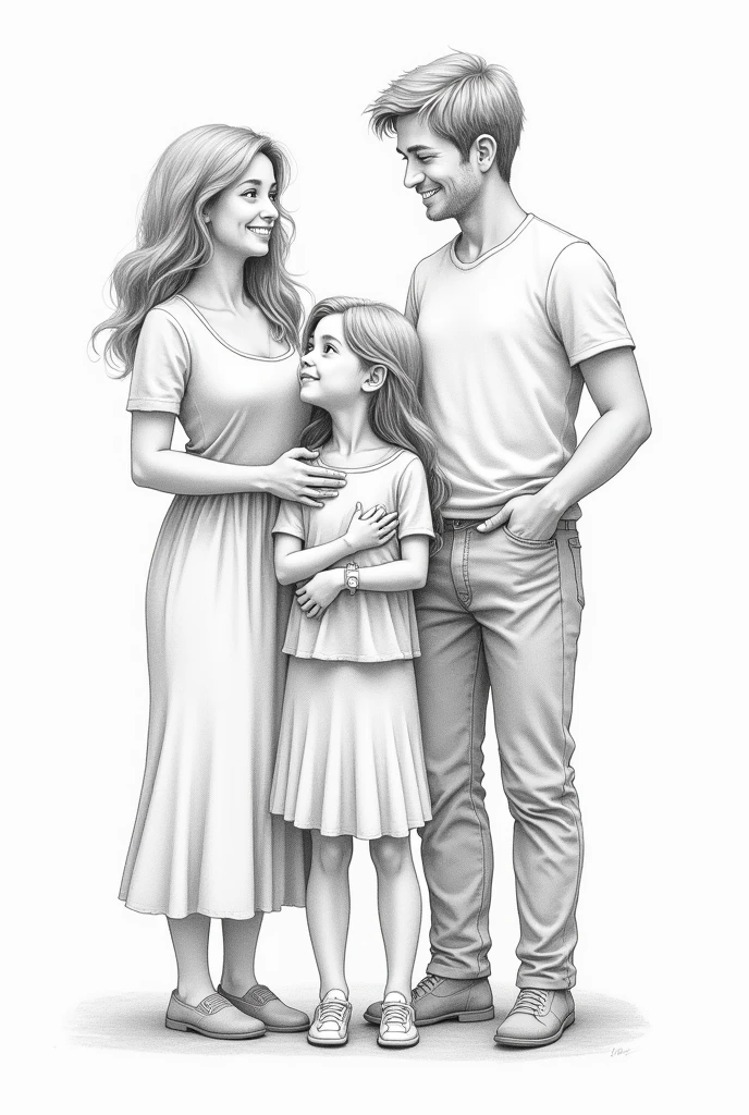 An easy drawing to make on the subject"family integration" mother, dad and older sister and younger brother in pencil is for a contest