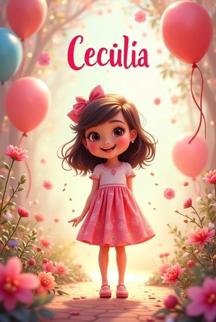 Create an advertising art for a birthday party for a girl named Cecília, insert her name in the image and the age she is turning