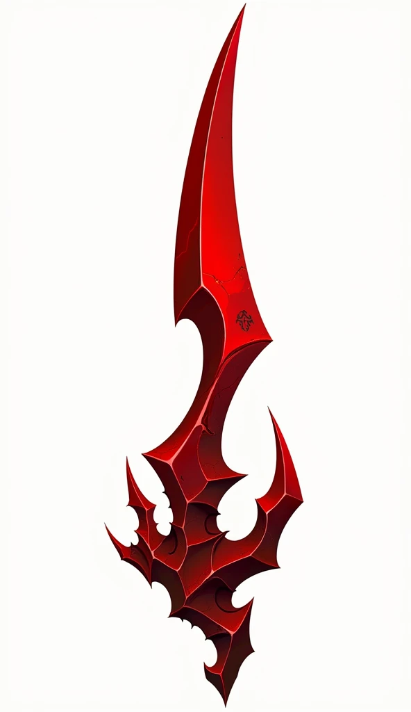 a crystal sword with sharp angular edges, made of solid crystal in the color of blood with cracks of black void running along it from the bottom, vector art style