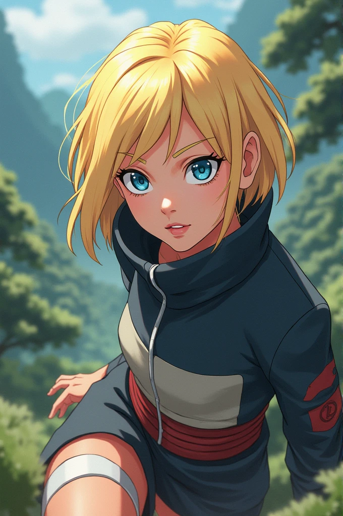 Female character from the anime Naruto, with medium-short blonde hair and blue eyes